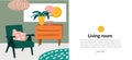 Living room web site banner. furniture vector illustration. modern interior design.