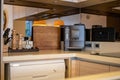 Interior design in villa, house, home, condo and apartment feature coffee maker and kitchen counter Royalty Free Stock Photo
