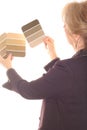 Interior design woman with paint samples brown Royalty Free Stock Photo