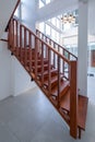 The interior design of wood stair is a modern style in the white Royalty Free Stock Photo