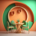 Interior design with wooden round table and chairs. Royalty Free Stock Photo