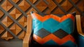 Modern Geometrical Leather Cushion In Dark Orange And Dark Cyan