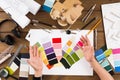 Interior designer working with palette top view Royalty Free Stock Photo