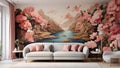 interior designs with striking wall murals, illustrating how a single mural can transform the ambiance of a room. Royalty Free Stock Photo