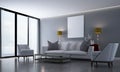 The interior desogn mock up of beautiful living room and grey wall background