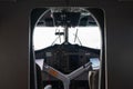 Interior details of airplane cockpit board control background. Royalty Free Stock Photo