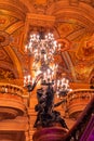 Paris, France - November 14, 2019: Interior details of the Opera National de Paris Garnier lobby of the main staircase Royalty Free Stock Photo