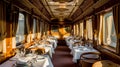 Interior of dining car in luxury train