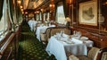 Interior of dining car in luxury train Royalty Free Stock Photo