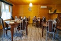 The interior of the dining room or dining area in the motel.