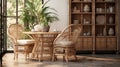 Modern Interior With Rattan Chairs And Antique Planter - 3d Rendering