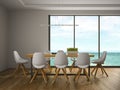 Interior of dining room with white chairs 3D rendering Royalty Free Stock Photo