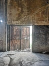 Blurred The old industrial door in abandoned building. Royalty Free Stock Photo