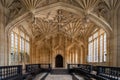Interior of the Divinity School at the Bodleian Library in Oxford, featuring a stone-vaulted ceiling and Gothic architecture Royalty Free Stock Photo