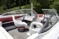 Interior of docked speed boat. Royalty Free Stock Photo