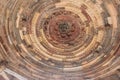 Interior of a dome in the arcades close of the big minaret, Qutub Minar complex. Round ceiling in the minaret. Delhi India