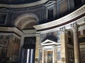 Interior and dome of the Pantheon temple of all pagan gods in Rome. Royalty Free Stock Photo