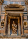 The statue of St. Agnes the center and bust left is a portrait of Baldassare Peruzzi in the Pantheon in Rome, Italy