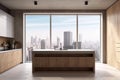 interior hardwood house island beige kitchen decor residential rendering style 3d. Generative AI. Royalty Free Stock Photo