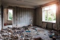 Interior of domestic room of abandoned forsaken apartment house