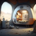 Interior of a doomsday escape pod in desert
