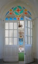 Interior door and stained glass window in the Lutheran church