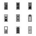 Interior doors icons set, simple style