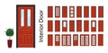 Interior doors in red. Big collection of vector doors. Doors with or without glass. Royalty Free Stock Photo