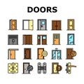 Interior Doors Types Collection Icons Set Vector