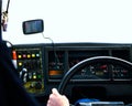 Interior of a driver cab of the bus with a navigation Royalty Free Stock Photo