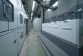 Interior of electrical room. Power energy motor machinery cabinets in control or server room, main operator station network and Royalty Free Stock Photo