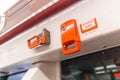 Interior elements of public transport on a blurred background Royalty Free Stock Photo