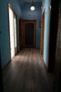 Interior empty blue corridor with doors Royalty Free Stock Photo