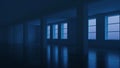 Interior of an empty commercial building with white walls. Office space. Night. Evening lighting. Royalty Free Stock Photo