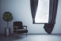 Interior of empty living room with window with gray curtains Royalty Free Stock Photo