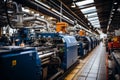 Interior of an empty modern factory workshop. Rows of complex modern machines with automated program control Royalty Free Stock Photo