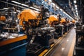 Interior of an empty modern factory workshop. Rows of complex modern machines with automated program control Royalty Free Stock Photo