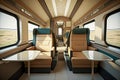 The interior of an empty modern train wagon, Generative AI Royalty Free Stock Photo