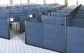 Interior of an empty office with cubicles.