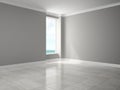 Interior of empty room with sea view 3D rendering Royalty Free Stock Photo