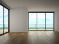 Interior of empty room with sea view 3D rendering Royalty Free Stock Photo