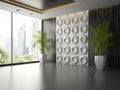 Interior of empty room with wall panel and palm 3D rendering 2 Royalty Free Stock Photo