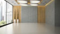 Interior of empty room with wooden wall panel 3D rendering Royalty Free Stock Photo