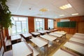 Interior of an empty school classroom. Concept of coronavirus COVID-19 quarantine in schools and educational institutions Royalty Free Stock Photo