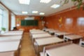 Interior of an empty school classroom. Concept of coronavirus COVID-19 quarantine in schools and educational institutions Royalty Free Stock Photo