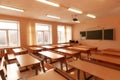 Interior of an empty school classroom. Concept of coronavirus COVID-19 quarantine in schools and educational institutions Royalty Free Stock Photo