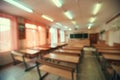 Interior of an empty school classroom. Concept of coronavirus COVID-19 quarantine in schools and educational institutions Royalty Free Stock Photo