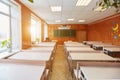 Interior of an empty school classroom. Concept of coronavirus COVID-19 quarantine in schools and educational institutions Royalty Free Stock Photo