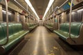 Interior of empty subway train wagon. Public transport. Generative AI Royalty Free Stock Photo