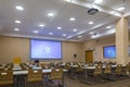 Interior of empty University audiences modern school classroom for student during study, lecture and conference